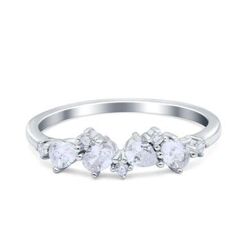 Pear Oval Art Deco Half Eternity Wedding Band Ring Simulated Cubic Zirconia 925 Sterling Silver
